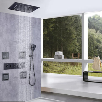 20'' Wall-Mounted LED Thermostatic Shower System with Waterfall Rain & 4 Body Jets